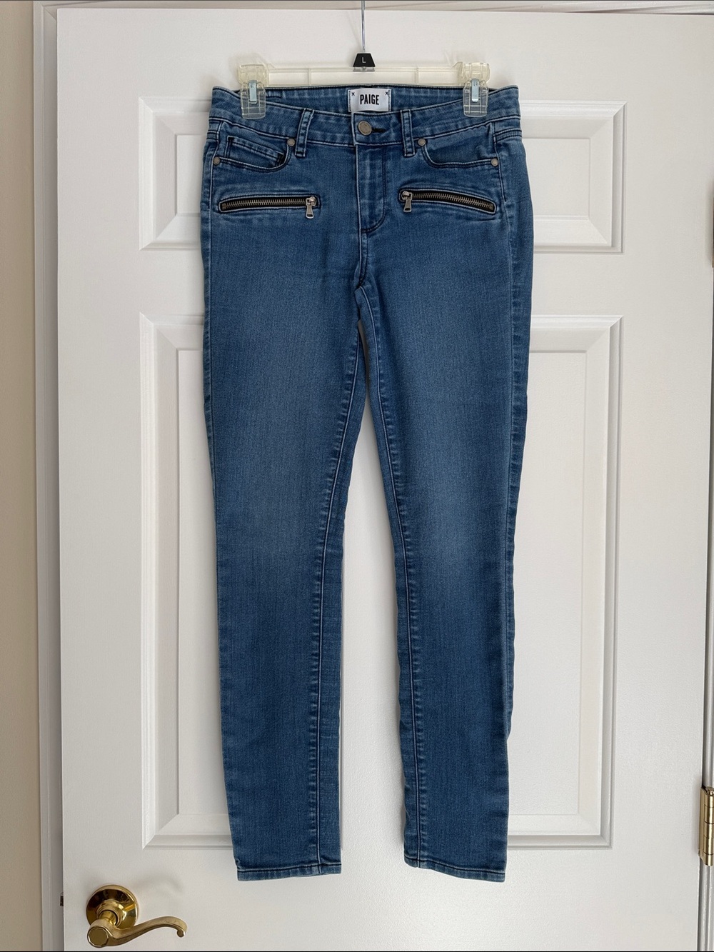 PAIGE Mid Blue Skinny Jeans with Front Zips